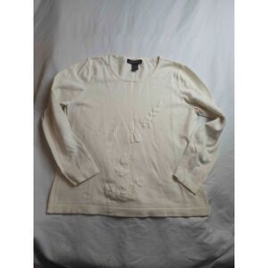 Goodclothes Sweater Womens Large White Floral Embroidered Long Sleeve Casual
